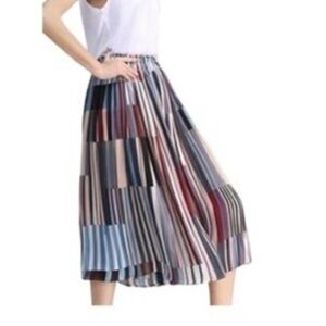 NWT Retro Graphic Culottes Abstract Plisse Pleated Capris Pants Size S